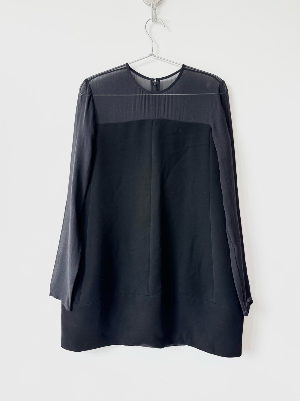Celine by Phoebe Philo Long-Sleeve Shift Dress with Sheer Yoke - Made in France